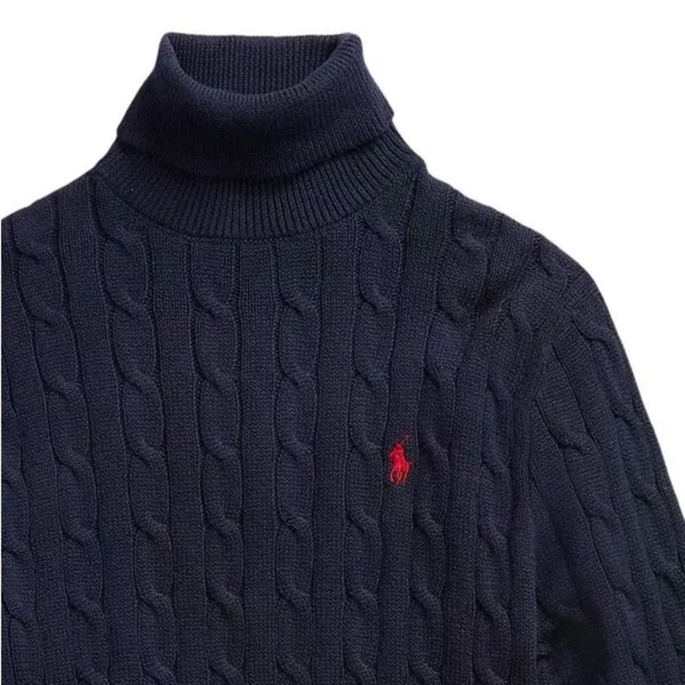 Polo Ralph Lauren Cable Knit Roll Neck Sweater XL Navy Blue [READ] - Picture 5 of 15